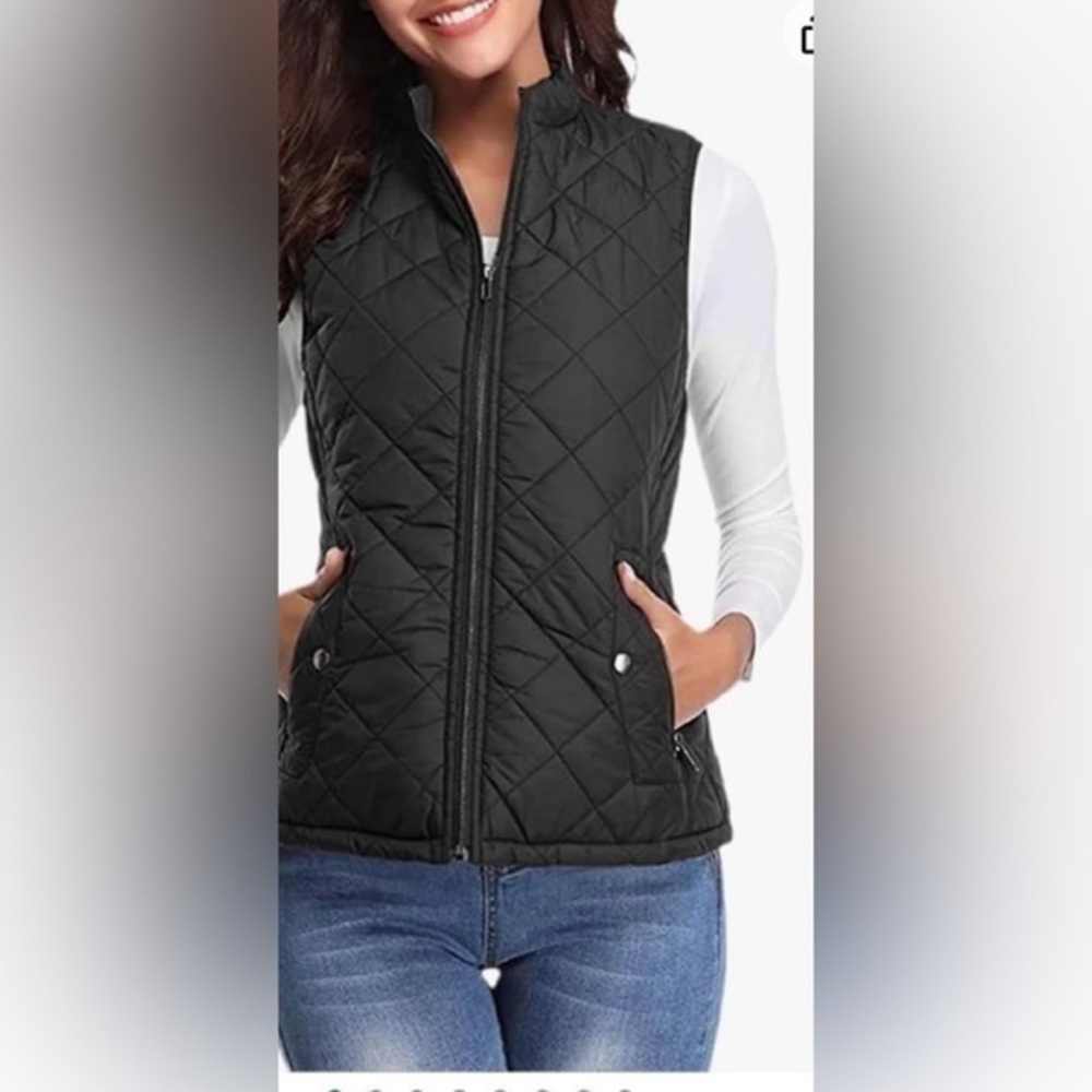 Fuinloth Women's Quilted Vest, Stand Collar Lightweight Zip Padded Gilet vest